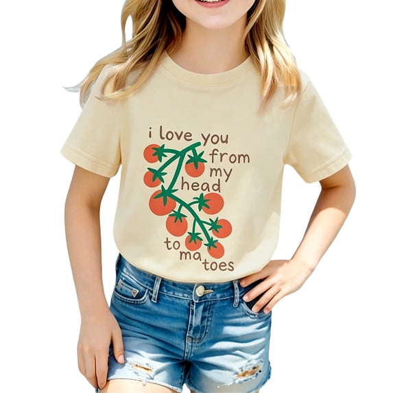 Byoo Toddler Girls Tomato Print Tshirt Soft Short Sleeve Crew Neck Breathable T-Shirt,Light Yellow