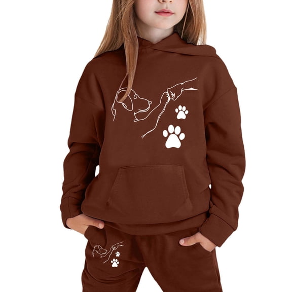 Byoo Toddler Girls Tracksuit Outfits Cute Cartoon Fist Bump Print Pockets Hooded Sweatshirt Sweatpants Set Warm Clothes Set