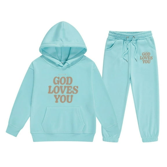 Byoo Toddler Girls Tracksuit Sets Letter Graphic Hooded Pullover Sweatshirt Jogger Pants Sweatsuit Sets Active Clothes Set