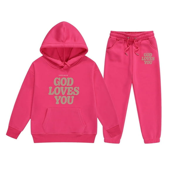 Byoo Toddler Girls Tracksuit Sets Letter Graphic Hooded Pullover Sweatshirt Jogger Pants Sweatsuit Sets Active Clothes Set