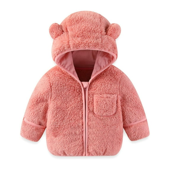 Byoo Toddler Girls Zip Up Fleece Jacket Fleece Solid Full Sleeve Hooded Outerwear Coat Winter Warm Kids Clothes