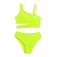 thumbnail image 1 of Byoo Toddler Tween Girls UPF 50+ Two Piece Bikini Set One Shoulder Solid Color Beach Pool Swimwear,Yellow, 1 of 7