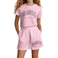 thumbnail image 1 of Byoo Tracksuit Sets for Little Girl Letter Graphic Short Sleeve Crew Neck Tee Shorts Sweatsui Basic Sporty Outfit Set, 1 of 4