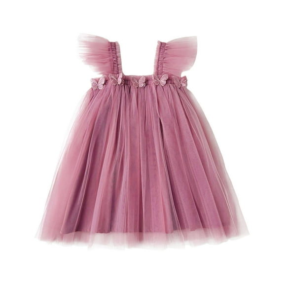Byoo Tulle Dresses for Infant Girl Solid Color Sleeveless Loose Spaghetti Strap Dress Holiday Sundress for Kids