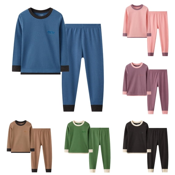 Byoo Tween Boy Ribbed Thermal Underwear Set Long Sleeve Crew Neck Base Layer Tee Pants Soft Loungewear
