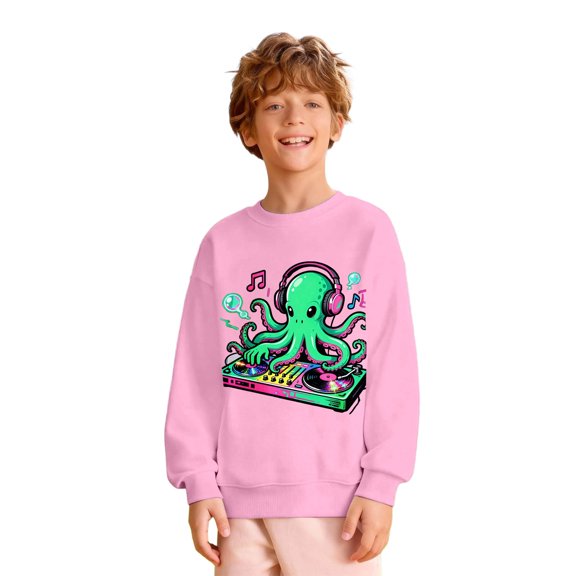 Byoo Tween Boy Sweatshirt Casual Octopus Graphic Full Sleeve Crew Neck Pullover Top Soft Outdoor Shirt for Kids