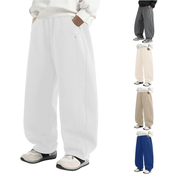 Byoo Tween Boy's Elastic Jogger Pants Solid Loose Fit Trousers Camp Outing Bottoms,White