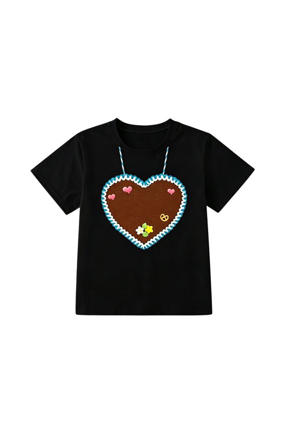 Tween Boy's Heart Printed T Shirt Short Sleeve Bavarian Graphic Top Oktoberfest Casual Blouse