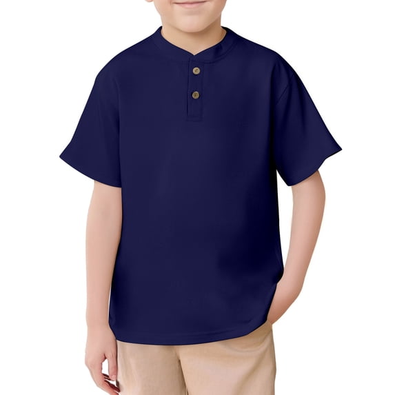 Byoo Tween Boy's Solid Henley Neck Button T Shirt Solid Soft Short Sleeve Summer Tee Shirts Breathable Comfy Tee Top