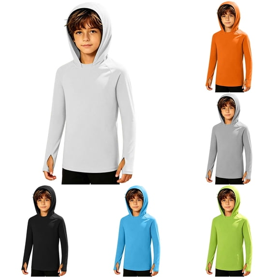 Byoo Tween Boy's UPF 50+ Summer Athletic Hoodie Solid Long Sleeve Sports Hooded Sweatshirt Hiking Pullover Hoodies,White