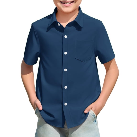 Byoo Tween Boys Classic Solid Button-Front Shirt Pocket Lightweight Short Sleeve Summer Button Down Shirt Versatile Casual Shirt Tops