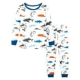 thumbnail image 1 of Byoo Tween Boys Outfit Cartoon Fish Print Long Sleeve Shirt Pants Sleepwear Cozy Soft Homewear for Kids, 1 of 2