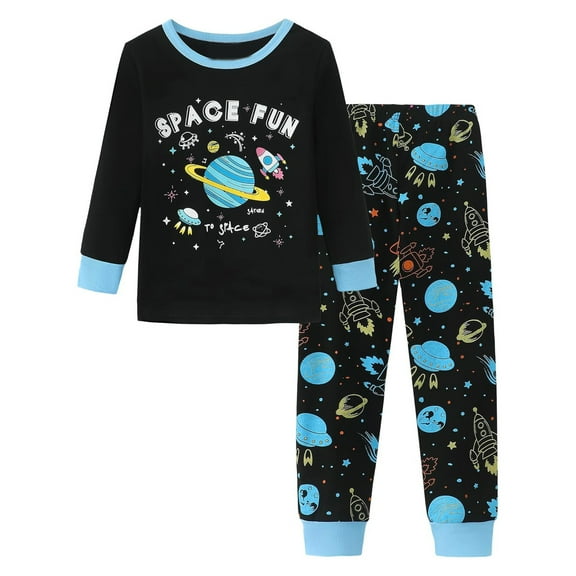 Byoo Tween Boys Outfit Planet Graphic Full Sleeved Pullover Shirt Pants 2 Piece Pj's Comfortable Kids Sleepwear