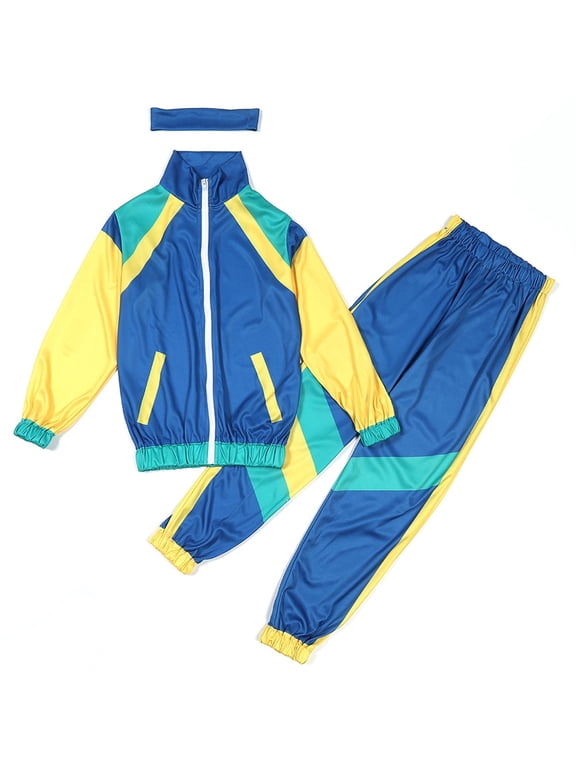 Big Boy Outfits -hop Patchwork Zipper Long Sleeve Coat Pants Tracksuit Sets Unisex Active disco Sweatsuit Sets