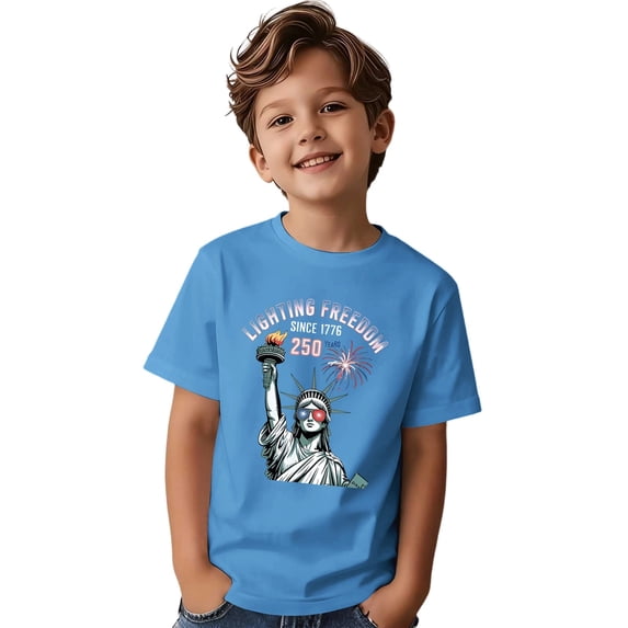 Byoo Tween Boys' Statue of Liberty Patriotic T-Shirt Casual Short Sleeve Graphic Tee Shirt Children Summer Soft Pullover Top ,12-13 T