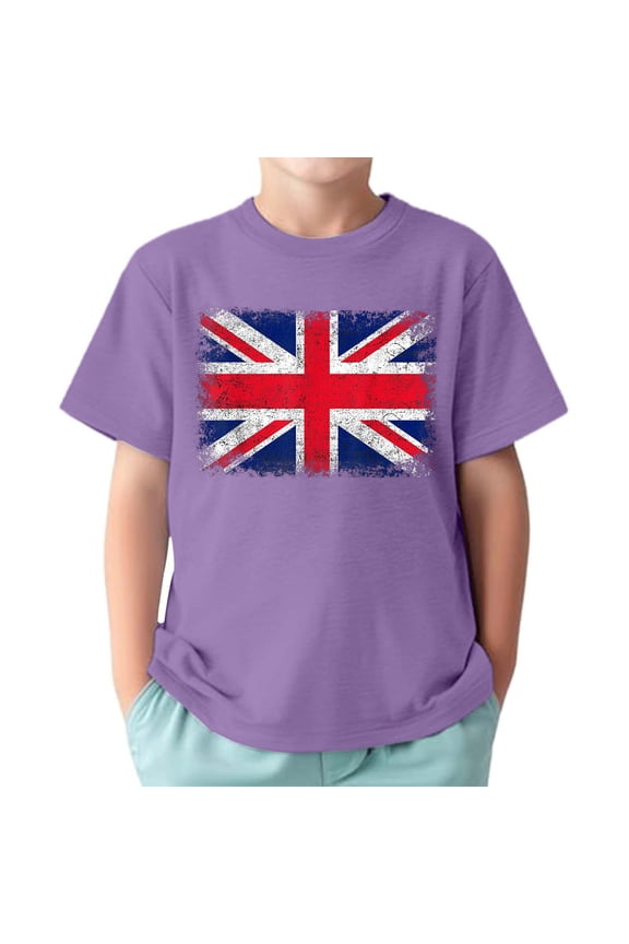 Tween Boys UK Flag Graphic T Shirt Vintage Short Sleeve Daily Tee Shirt Pullover Top