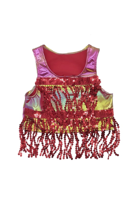 Tween Girl Gold Sequin Dance Top Sleeveless U Neck Sparkle Camisole Shirt Shiny Metallic Party Belly Dance Crop Top