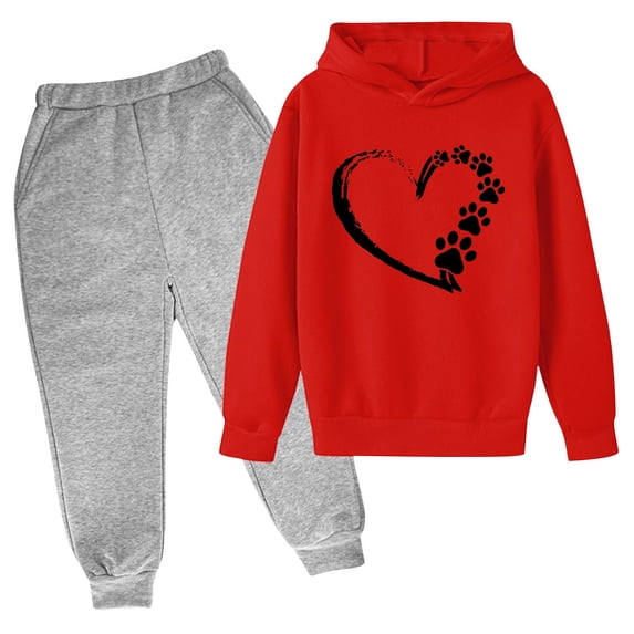 Byoo Tween Girl Outfit Heart Graphic Pullover Hoodie Sweatpants Soft Tracksuit 2 Piece Comfy Active Sweatsuit Set