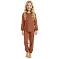 thumbnail image 1 of Byoo Tween Girl Outfit Set Ribbed Solid Long Sleeve Pullover Top Pants Knitted Sleepwear Soft Breathable Homewear, 1 of 4