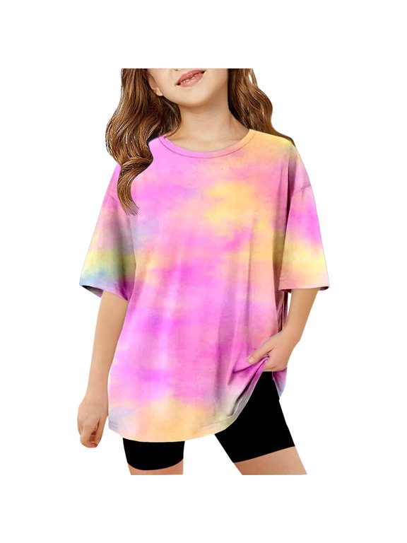Tween Girl Pastel Tie Dye Crew Neck T Shirt Short Sleeve Casual Summer Oversize Tee