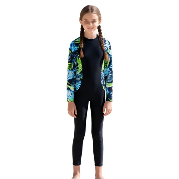 Byoo Tween Girl Tropical Print Swimwear Full Body UPF 50+ Rash Guard Pool Beach Bathing Suit,Green