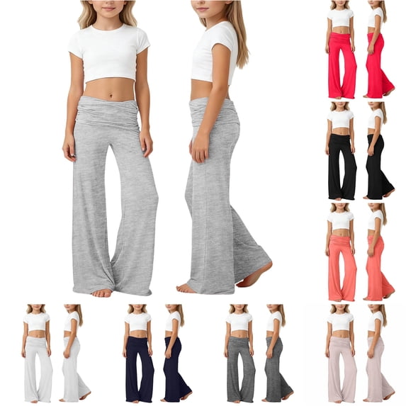 Byoo Tween Girl's Drawstring Wide Leg Pants Solid Casual Pants Daily Bottoms,Light Gray
