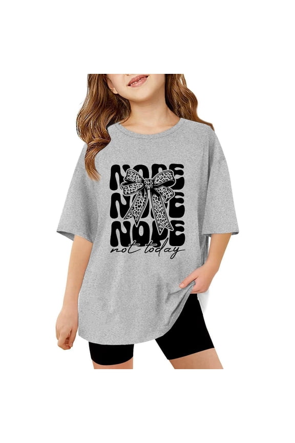 Tween Girl's Leopard Bow Graphic Tees Shirt Trendy Oversized Crewneck Short Sleeve Summer Tee Breathable Tee Top
