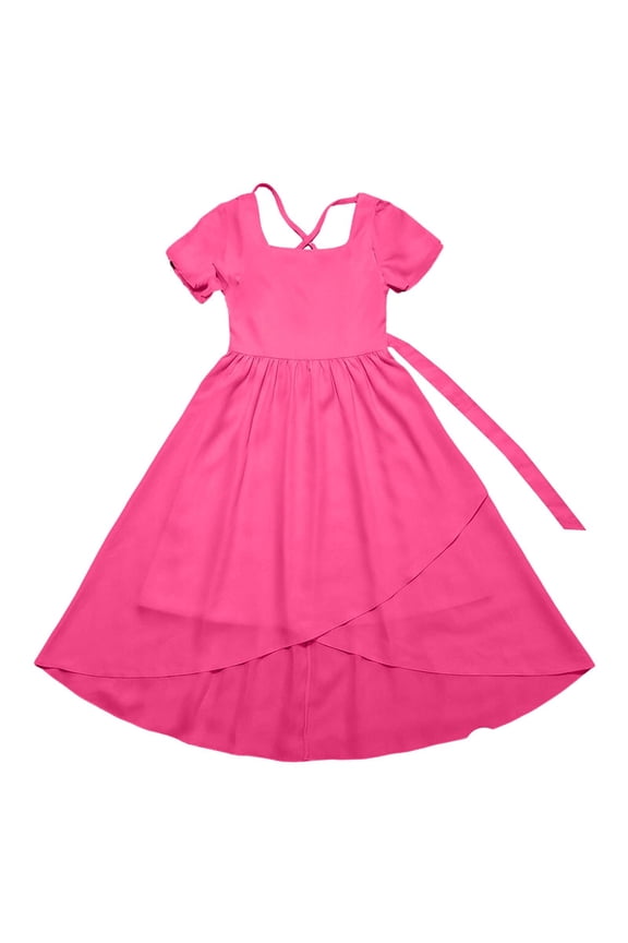 Tween Girl's Solid Color Maxi Dress Square Neck Ruffle Sleeve High Low Hem Split Formal Dress Elegant Party Dress