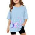 thumbnail image 1 of Byoo Tween Girls Butterfly Print T-Shirts Crew Neck Short Sleeve Casual Oversized Tops, 1 of 5