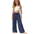 thumbnail image 1 of Byoo Tween Girls Casual Wide Leg Linen Pants Solid Color Elastic Waist with Drawstring Lightweight Trousers,Navy, 1 of 6