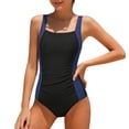 thumbnail image 1 of Byoo Tween Girls Color Block One-Piece Swimsuit Wide Strap Tummy Control Ruched Waist Beachwear Suit Soft Bikini Swimsuit, 1 of 5