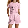 thumbnail image 1 of Byoo Tween Girls Dandelion Butterfly Print Outfit Set Short Sleeve Round Neck Tee Shirt Shorts Cloth Set Comfortable Sets, 1 of 4