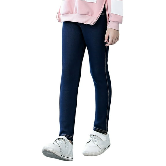 Byoo Tween Girls Denim Pants Solid Color Skinny Tights Leggings Warm Thickened Stretch Casual Trousers for Kids