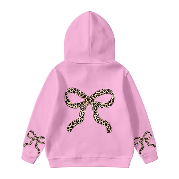 Byoo Tween Girls Graphic Hoodie Sweatshirt Leopard Bow Printed Long Sleeve Pullover Top Kids Active Basic Hooded Sweatshirts,Pink