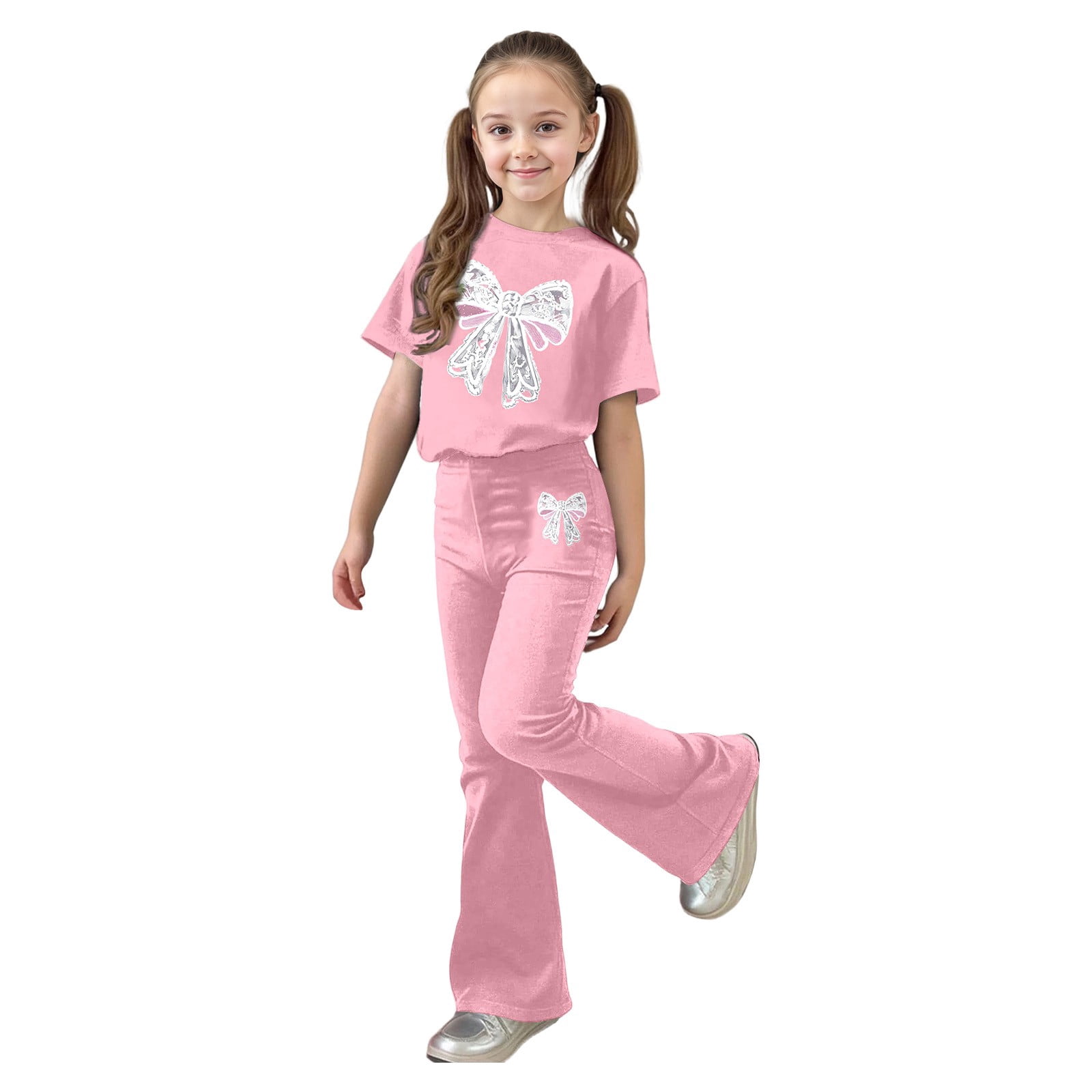 Tween Routine Clothes Byoo Tween Girls Graphic Outfit Bow Printed Short Sleeve Tee Flare ...