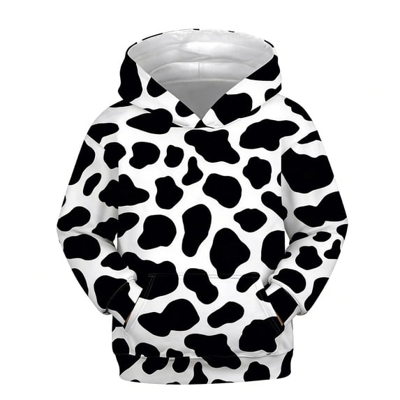 Byoo Tween Girls Graphic Sweatshirts Cute Cow Print Loose Fit Full Sleeve Ribbed Hem Hooded Sweatshirt Snug Soft Hoodie