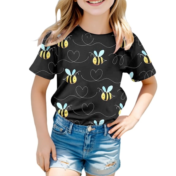Byoo Tween Girls Graphic Tshirt Cute Bee Short Sleeve Crew Neck Lightweight T-Shirt Tee Top