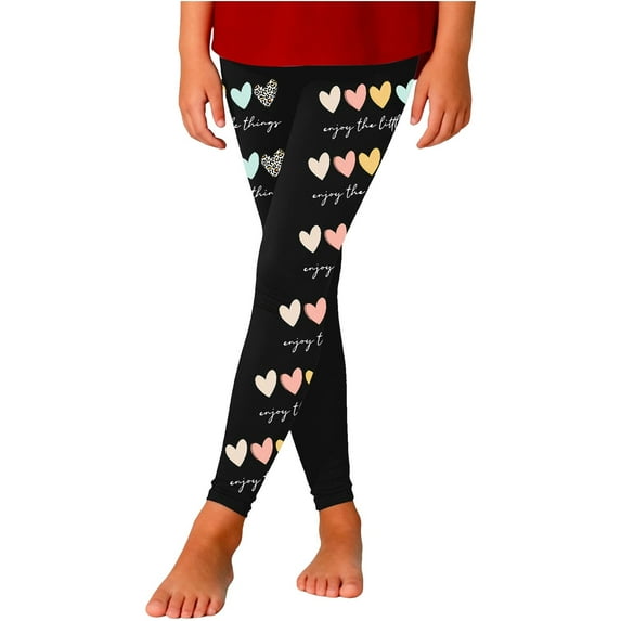 Byoo Tween Girls Heart Printing Leggings Straight Leg Slim Fit Holiday Jeans Pants Relaxed Trousers,Black