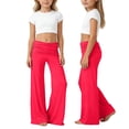 thumbnail image 1 of Byoo Tween Girls' High Waist Flare Pants Solid Ruched Waistband Soft Wide Leg Yoga Trousers, 1 of 5