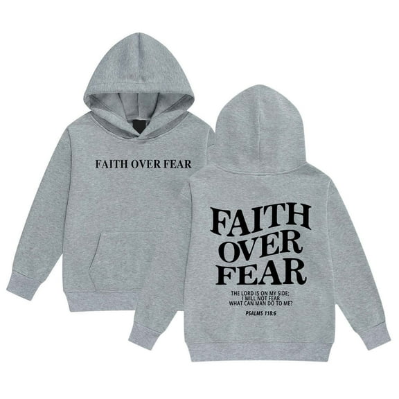 Byoo Tween Girls Hoodie Faith Over Fear Letter Printed Long Sleeved Pullover Hoody Classic Sweatshirt Active Outings Top