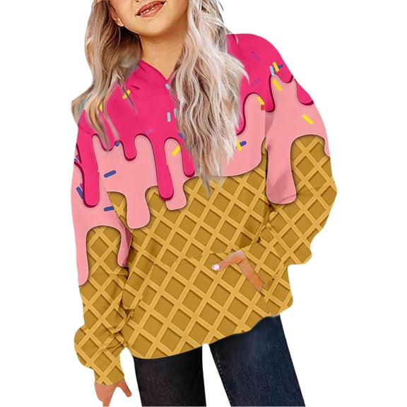 Byoo Tween Girls Hoodie Ice-Cream Print Casual Pullover Hooded Sweatshirt with Pocket