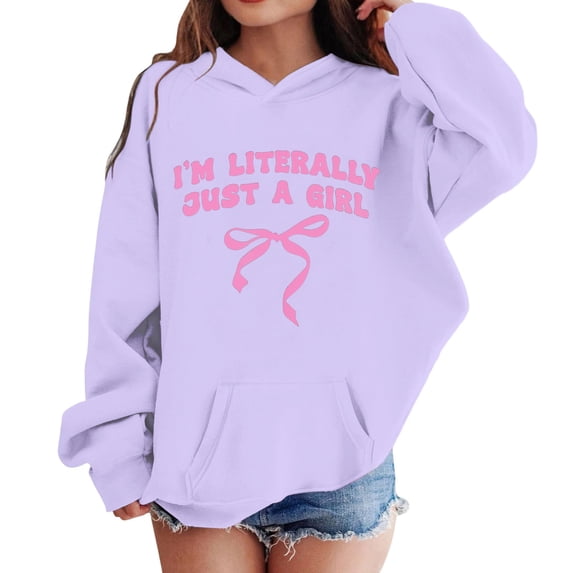 Byoo Tween Girls Hoodie Letter Bow Print Hooded Sweatshirt Casual Soft Pullover Top