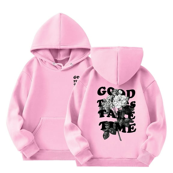 Byoo Tween Girls Hoodie Letter Graphic Hooded Drawstring Pocket Casual Pullover Top Warm Kids Sweatshirt