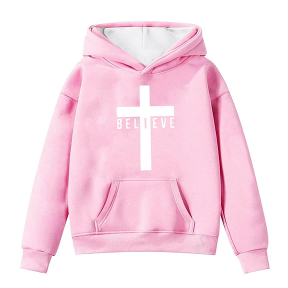 Byoo Tween Girls Hoodie Letter Print Jesus Themed Pullover Hooded Sweatshirt for Kids