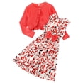 thumbnail image 1 of Byoo Tween Girls Leaf Print Two Piece Sweatsuit Sets Long Sleeve Cardigan Dress Outfit Set Cute Ruffle Casual Dress Tracksuit, 1 of 7