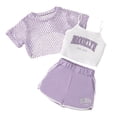thumbnail image 1 of Byoo Tween Girls Letter Print Outfit Set Short Sleeve Mesh Cropped Camisole Dolphin Shorts Cloth Set Sporty Comfortable Tracksuit, 1 of 3