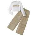 thumbnail image 1 of Byoo Tween Girls Outfits Letter Graphic Long Sleeve T Shirt Cargo Pants 2 Piece Cloth Set Active Sweatsuit Sets, 1 of 3