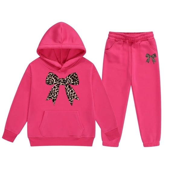 Byoo Tween Girls Outfits Set Bow Print Hoodie Sweatshirt Sweatpants Outfits Warm Aactive Tracksuit Set