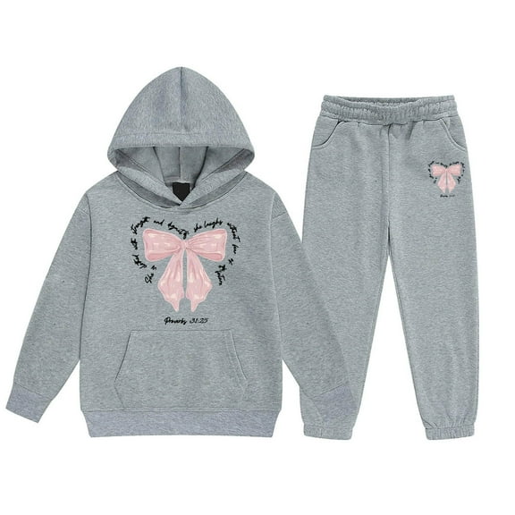 Byoo Tween Girls Outfits Set Letter Graphic Pullover Hooded Pocket Sweatshirt Sweatpants Tracksuit Sets Daily Sweatsuit Set