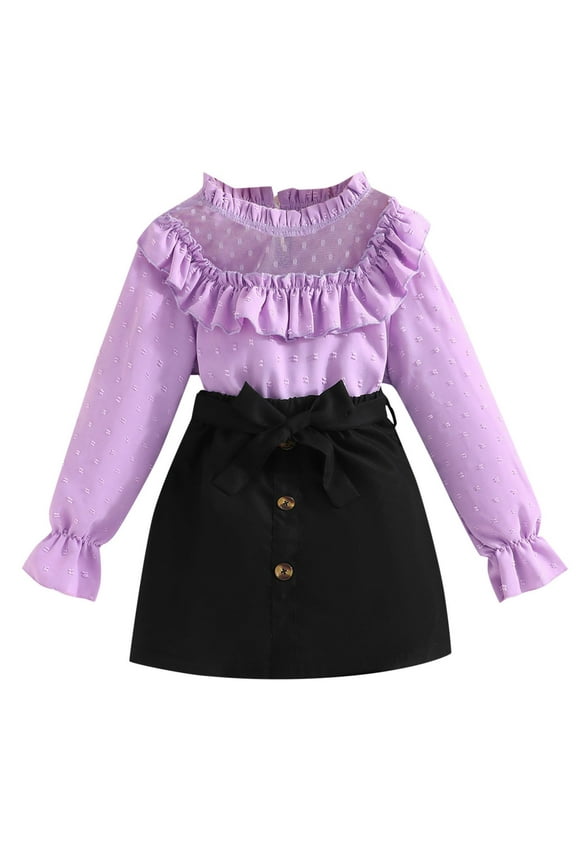 Tween Girls Outfits Set O-Neck Long Sleeve Shirt Button Skirt 2 Piece Set Daily Holiday Clothing Set